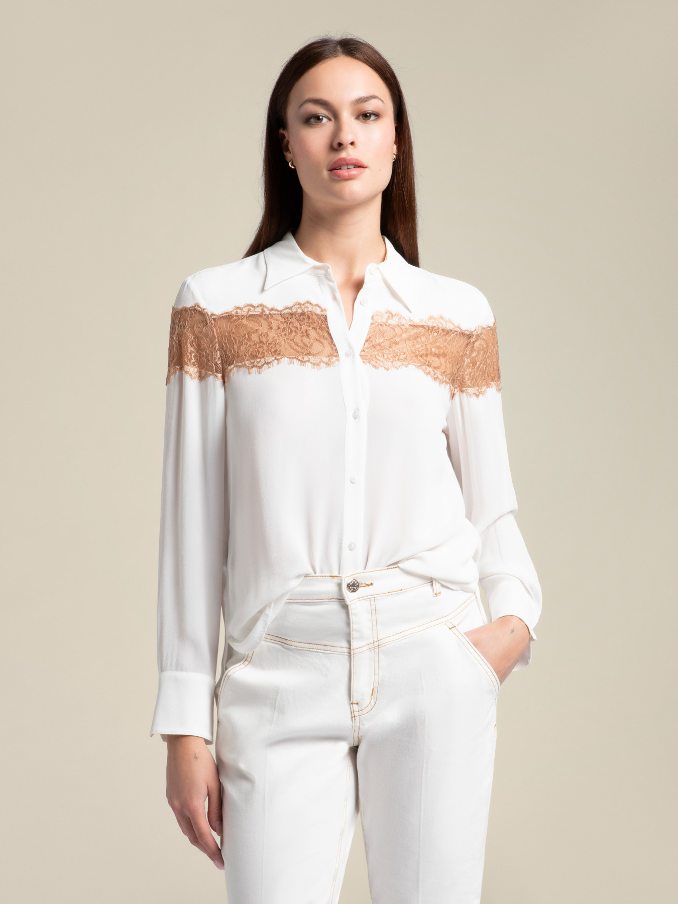 Shirt with lace trim image number 0