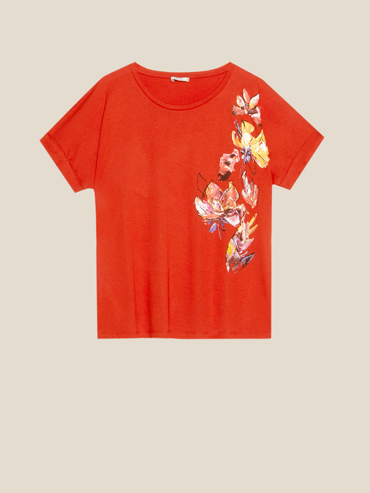 Elenamiro: T-shirt com estampa floral Alaranjado_1