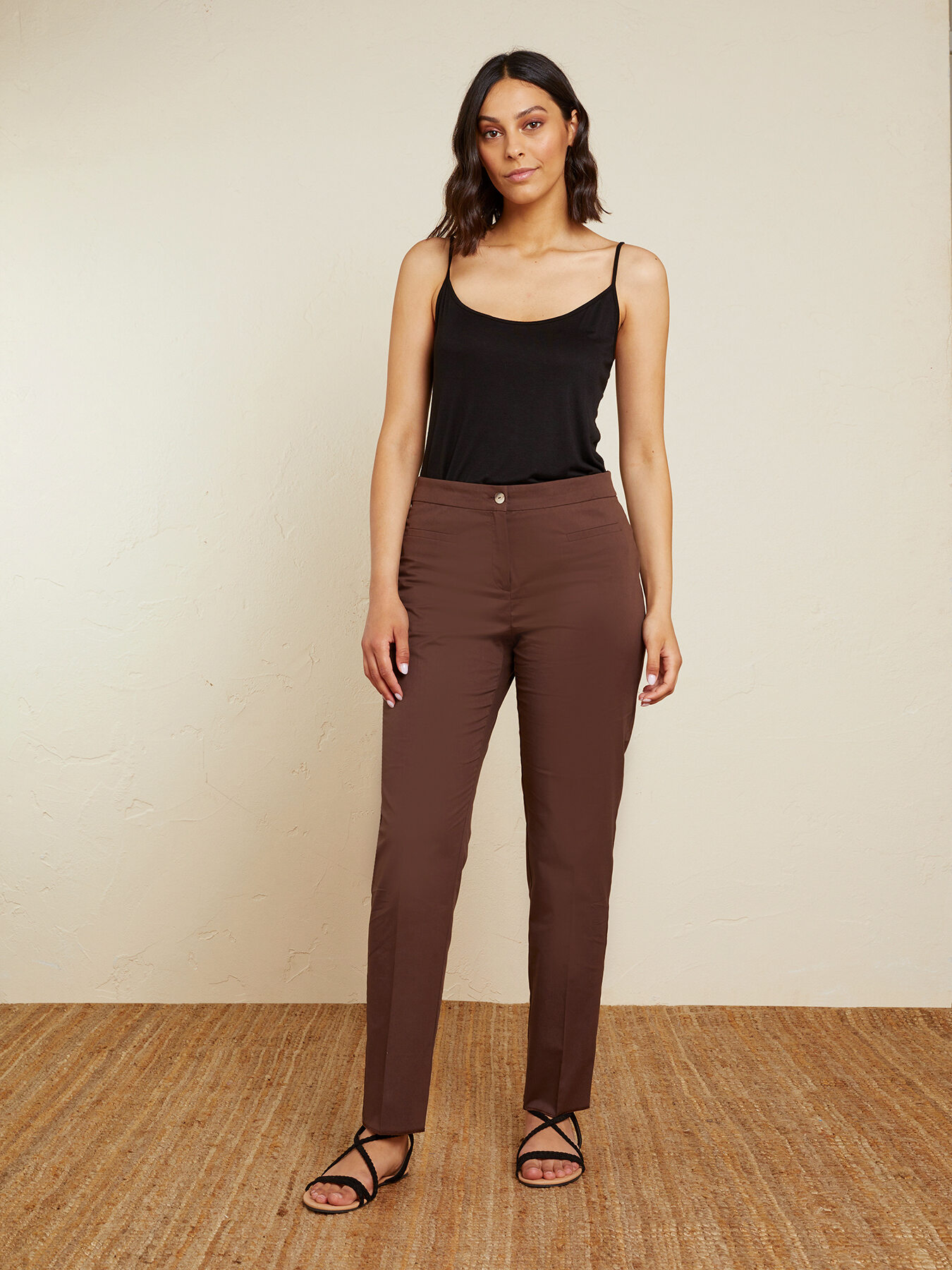 Pantalones slim con goma de rayas image number 2