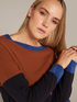 Pure carded wool colour block sweater image number 3