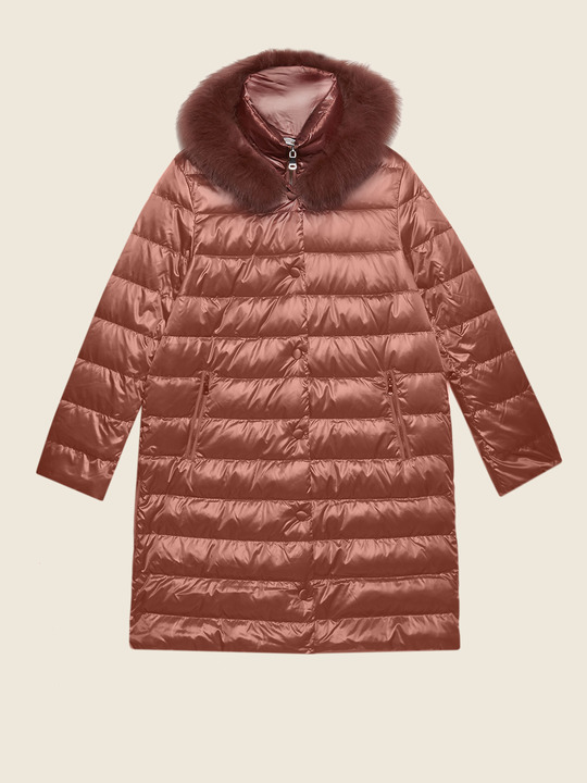 Elenamiro: Lange Daunenjacke mit Pelz Braun_1