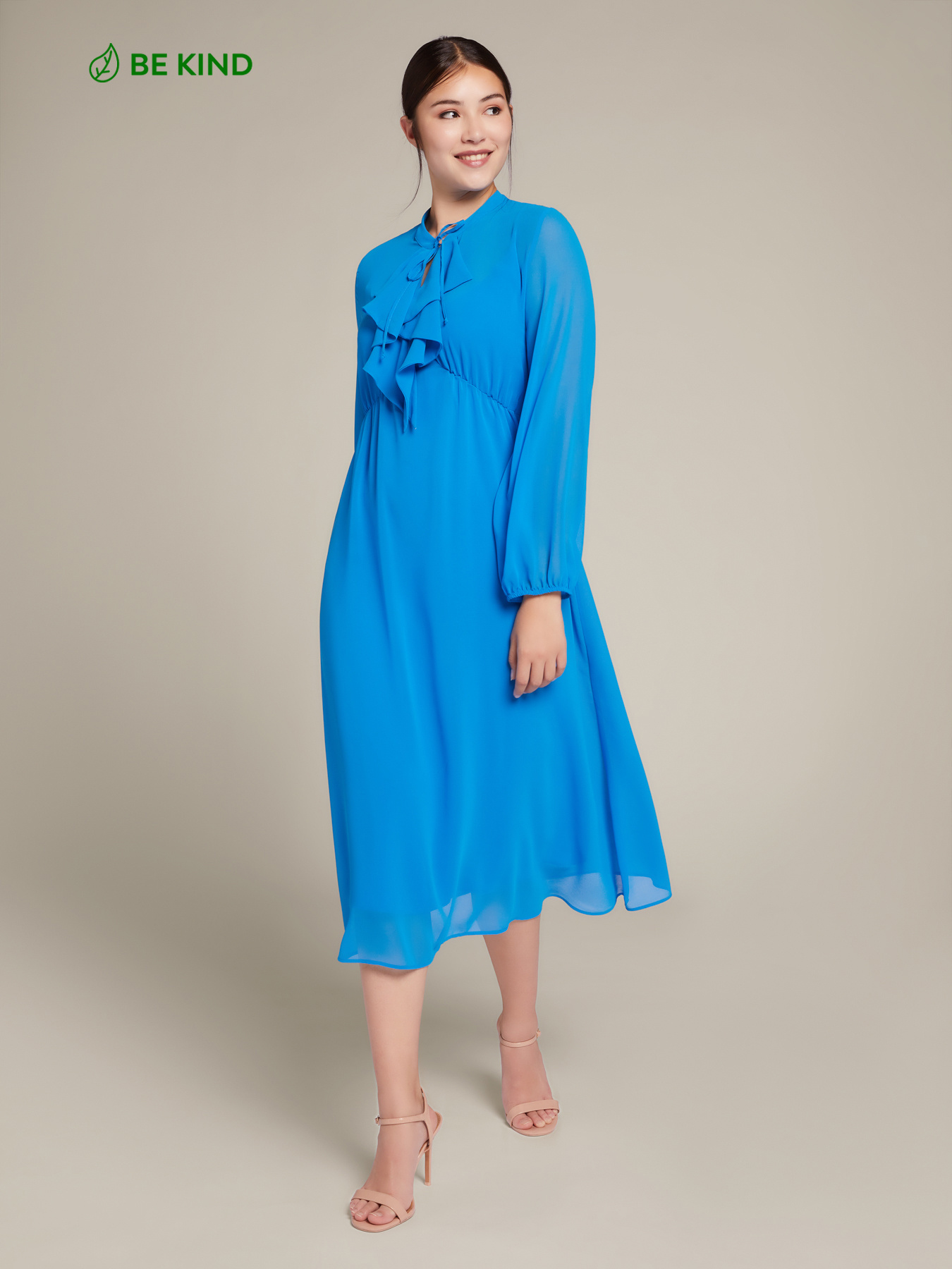 Abito in georgette con jabot image number 0