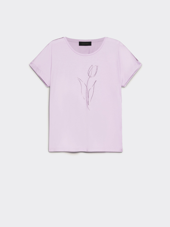 T-shirt con fiore in cristalli