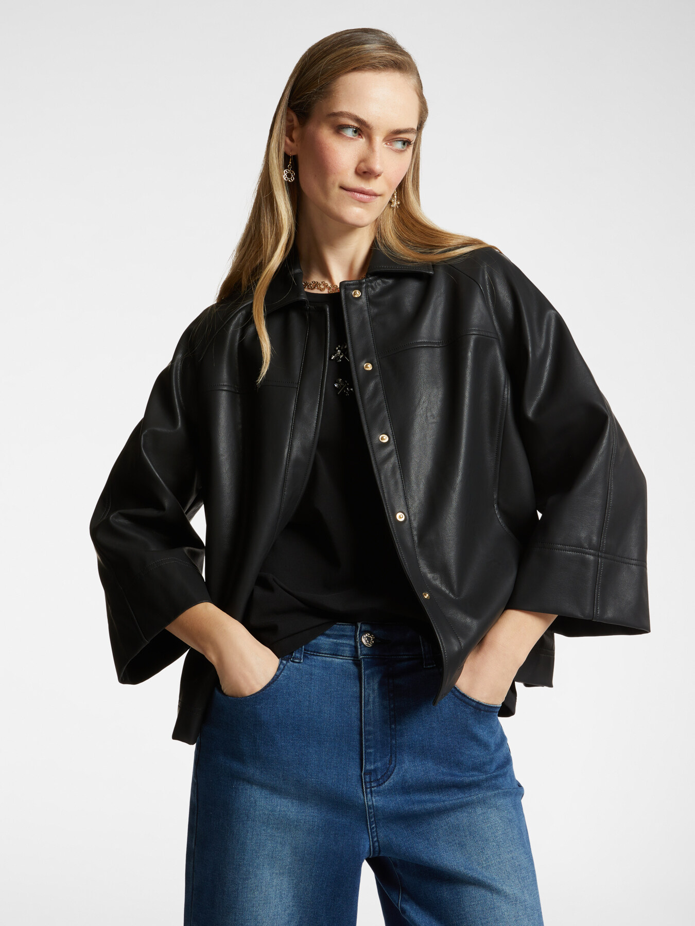 A-line jacket in shiny fabric image number 0