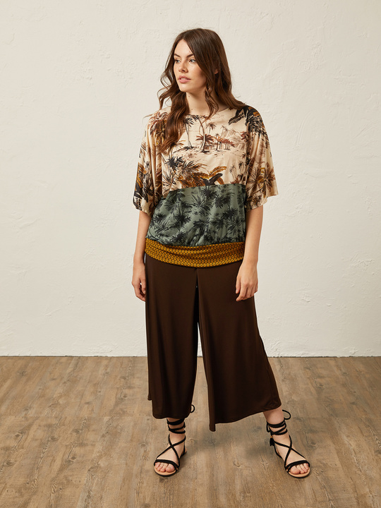 Elenamiro&nbsp;: Pantalon cropped en jersey Marron_1