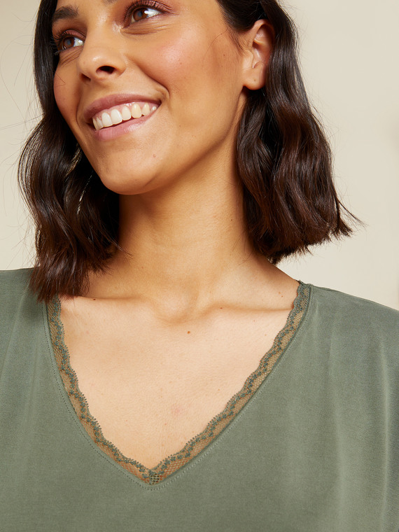 Elena Mirò T-shirt con bordi in pizzo Donna