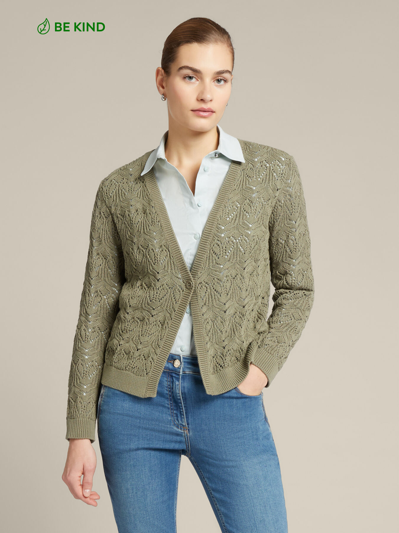 Sustainable cotton cardigan with openwork image number 0