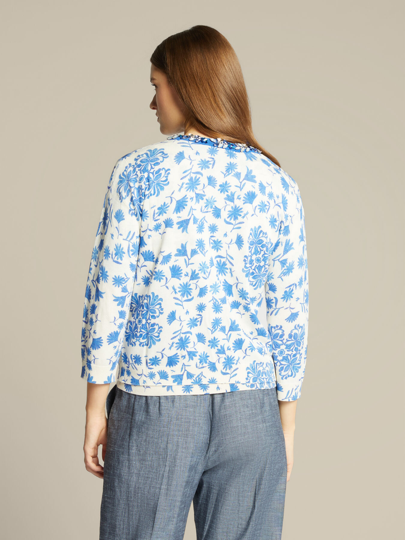 Printed, hand-embroidered mini cardigan image number 1