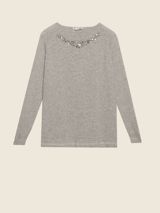 Elenamiro&nbsp;: Chandail en cachemire avec broderie Gris_1
