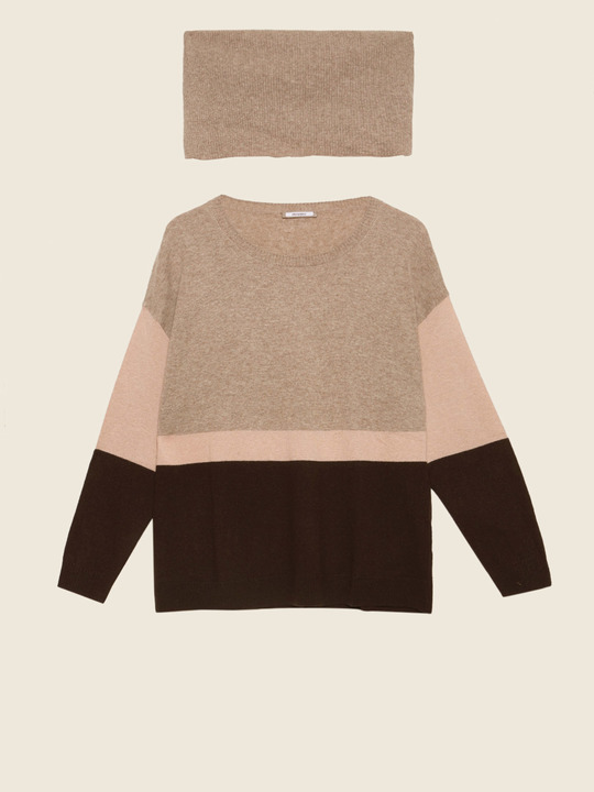 Elenamiro&nbsp;: Chandail color block avec col amovible Marron_1