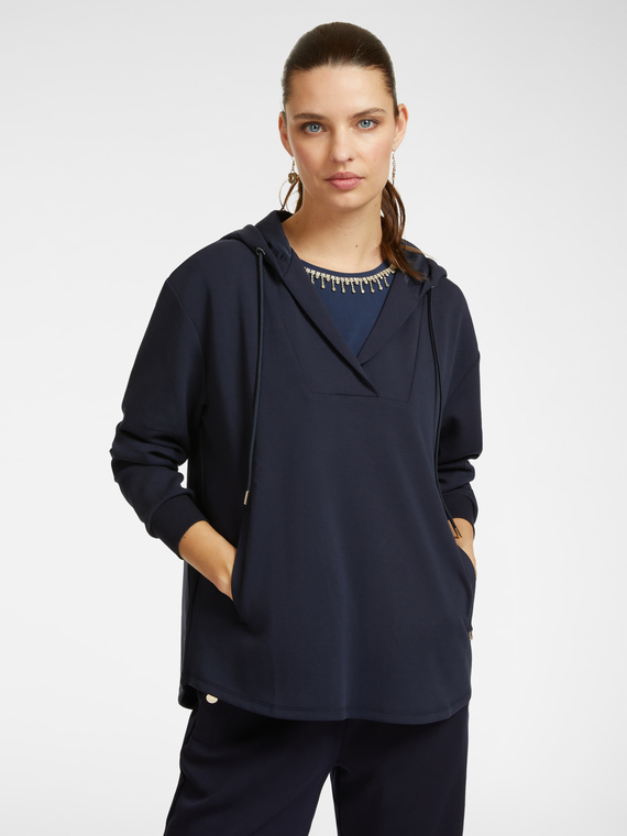 Elena Mirò - Felpa con cappuccio Donna, Blu Taglia: XS (42 IT)