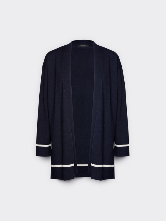Cardigan en m&eacute;lange de viscose avec d&eacute;tails ray&eacute;s