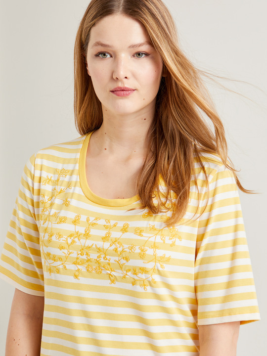 Elenamiro: T-shirt listada com bordado Amarelo_1