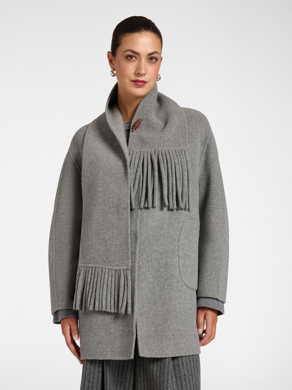 Manteau cocon en double m&eacute;lang&eacute; laine avec &eacute;charpe