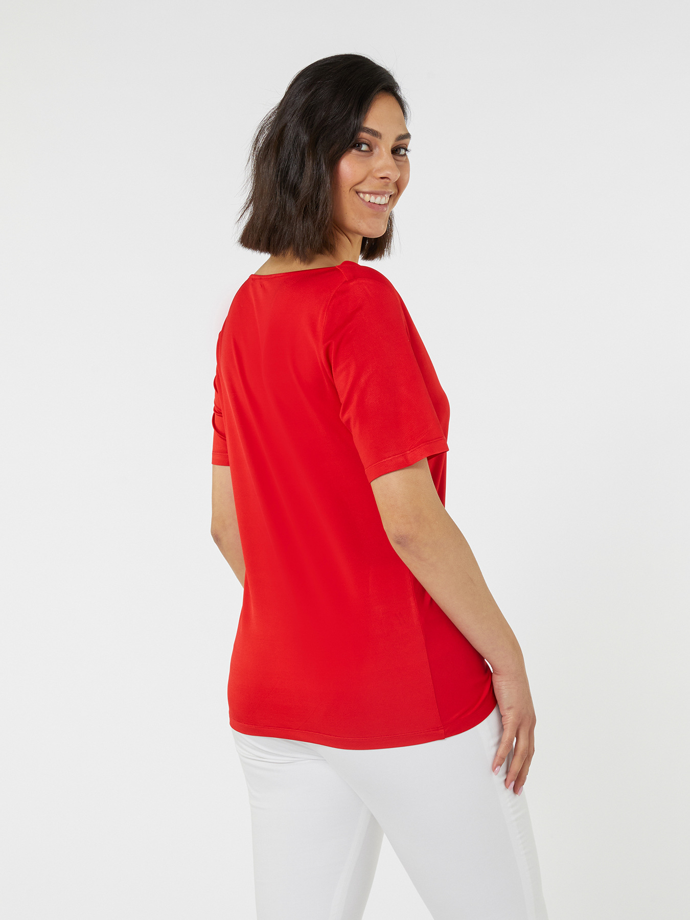 T-shirt in viscosa con drappeggio image number 1