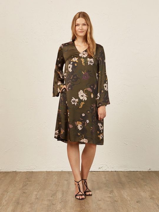 Elenamiro&nbsp;: Robe longue en satin imprim&eacute; Vert_1