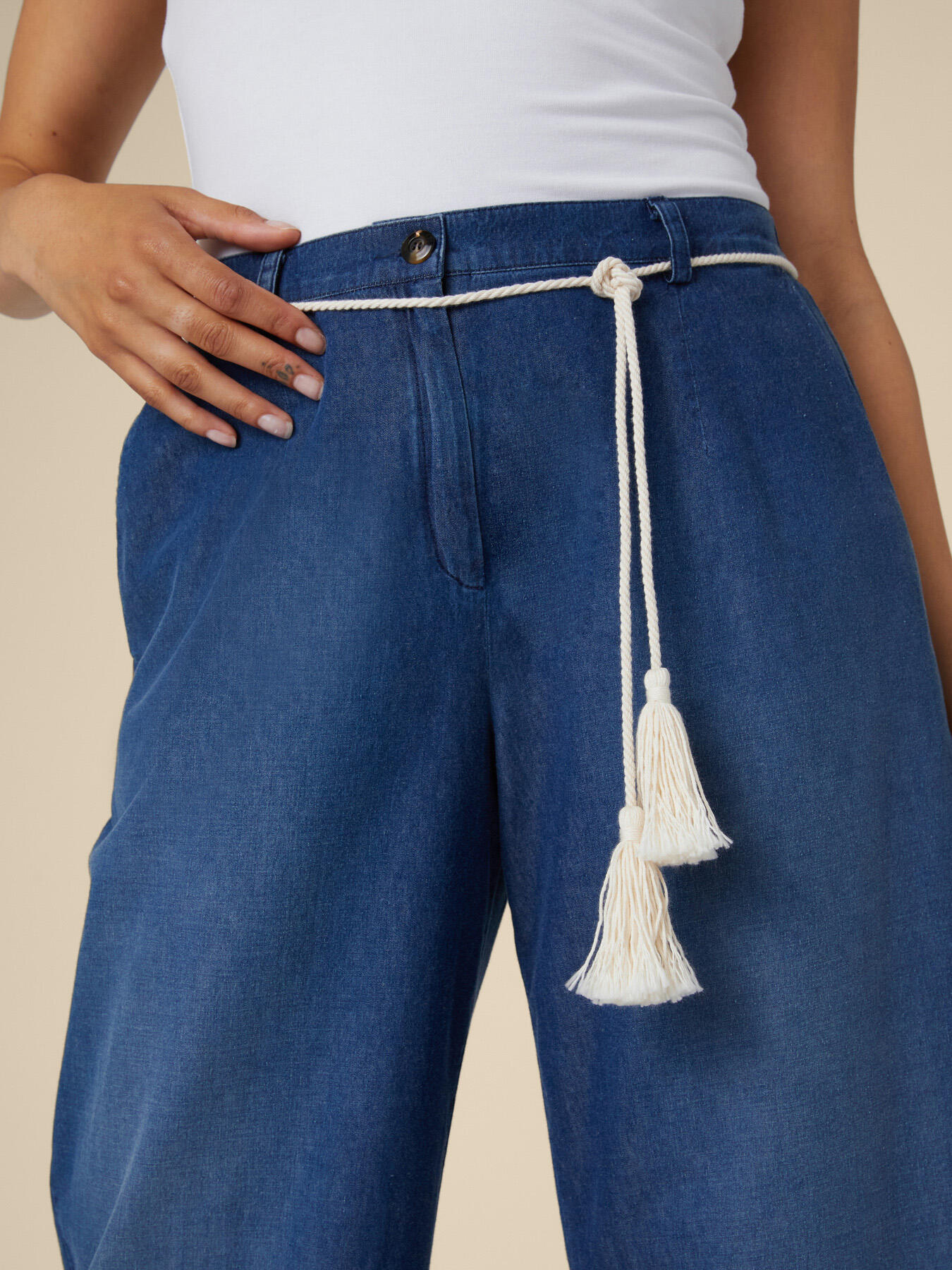 PANTALONE CROPPED IN TELA DENIM image number 5