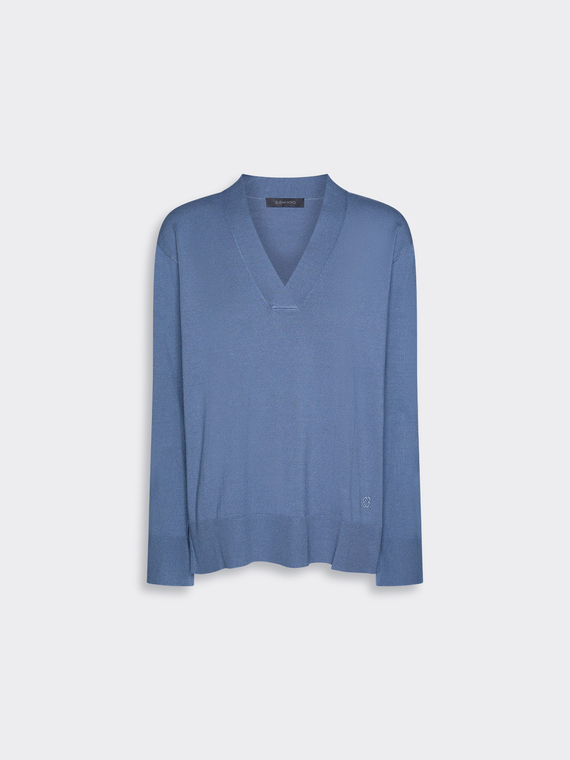 Viskose-Strickpullover mit V-Ausschnitt
