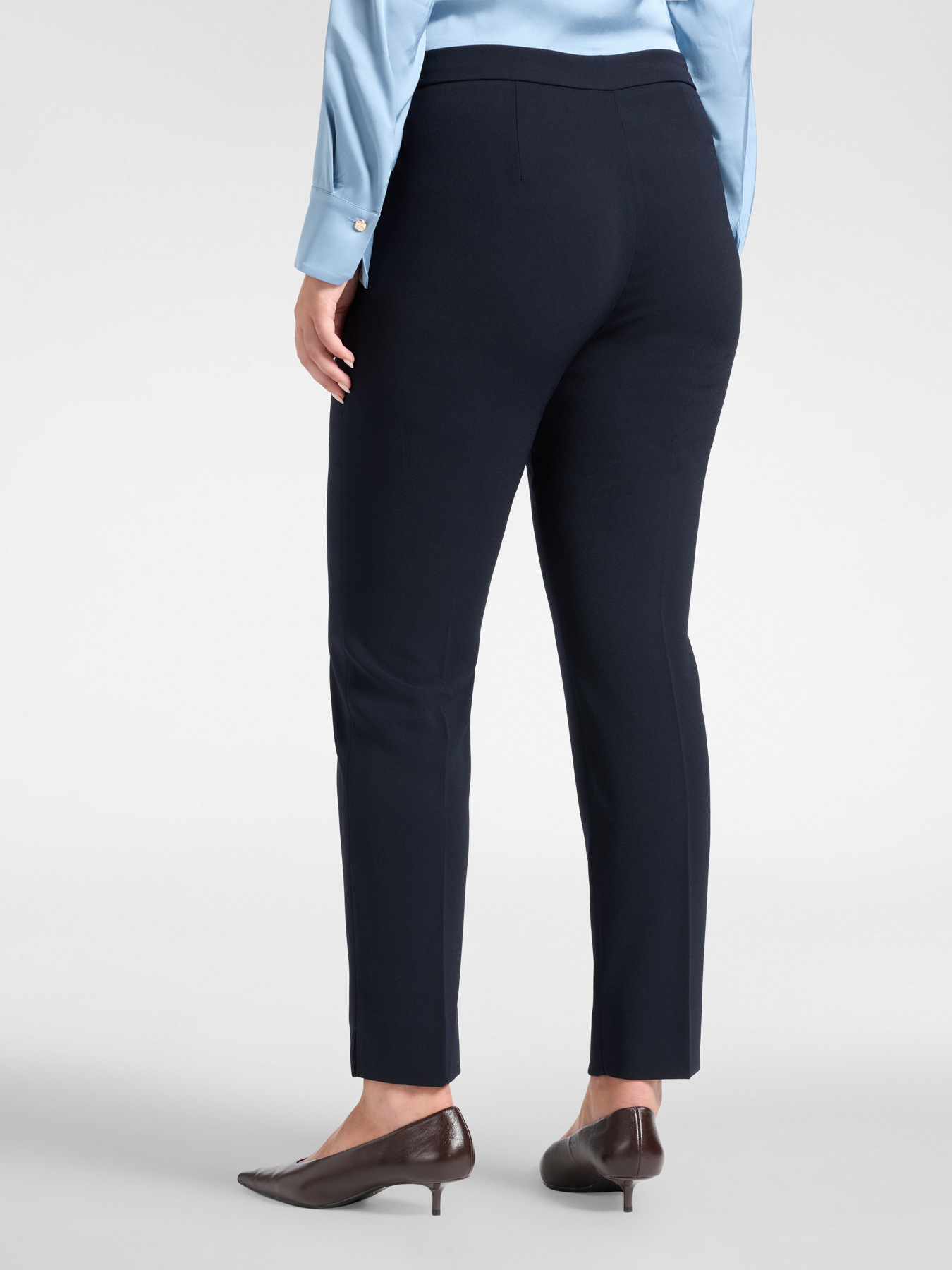 Slim-fit trousers in cotton-blend cr&ecirc;pe image number 1