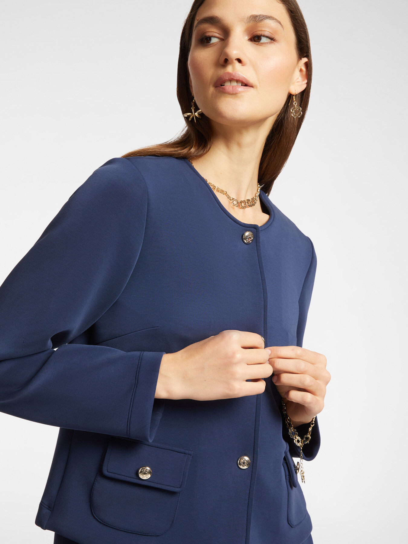 Crew-neck scuba fabric jacket image number 3