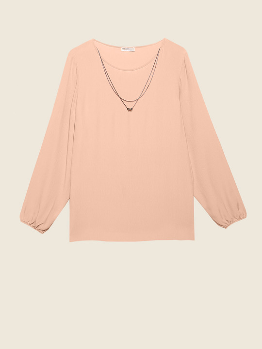 Elenamiro: Blusa in creponne con collana Rosa_1