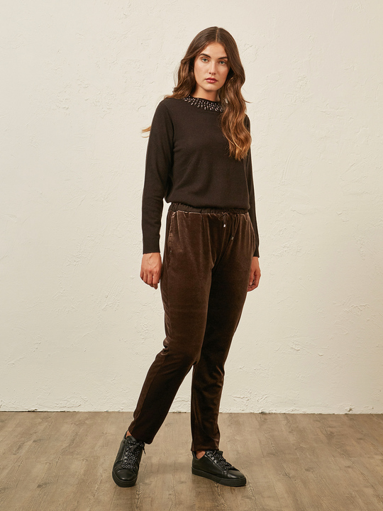 Elenamiro&nbsp;: Pantalon jogger en chenille Marron_1