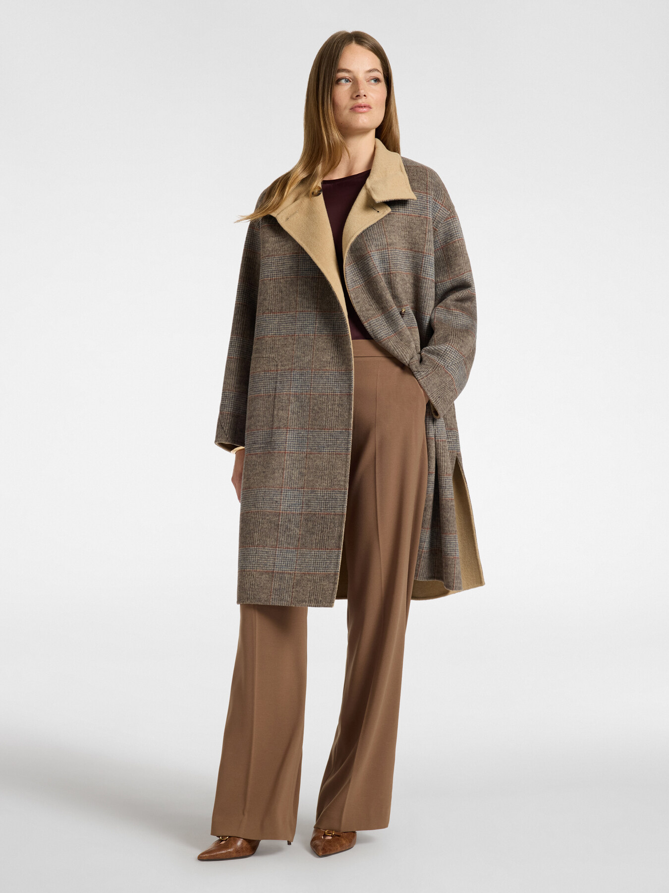 Cappotto misto lana check asimmetrico image number 2