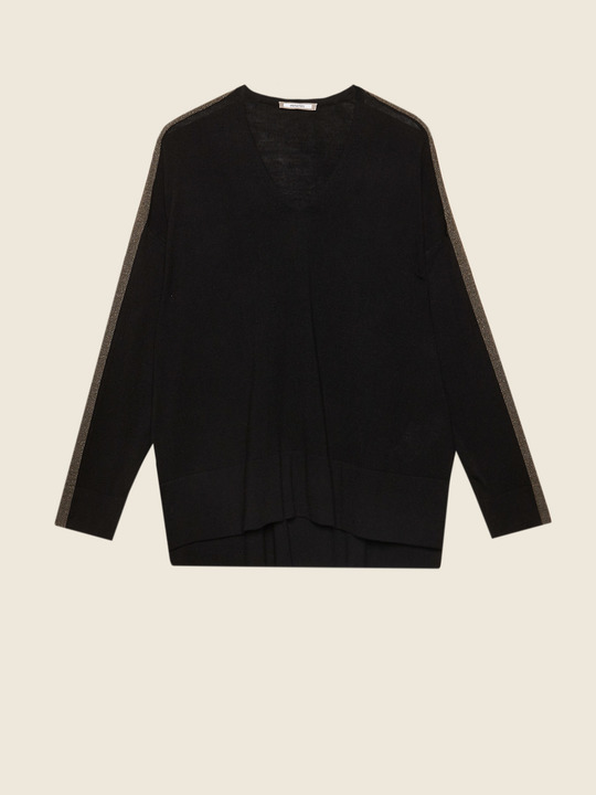 Elenamiro&nbsp;: Chandail en laine &agrave; bord contrastant Noir_1