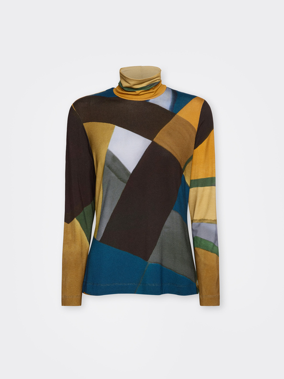 Printed viscose turtleneck t-shirt
