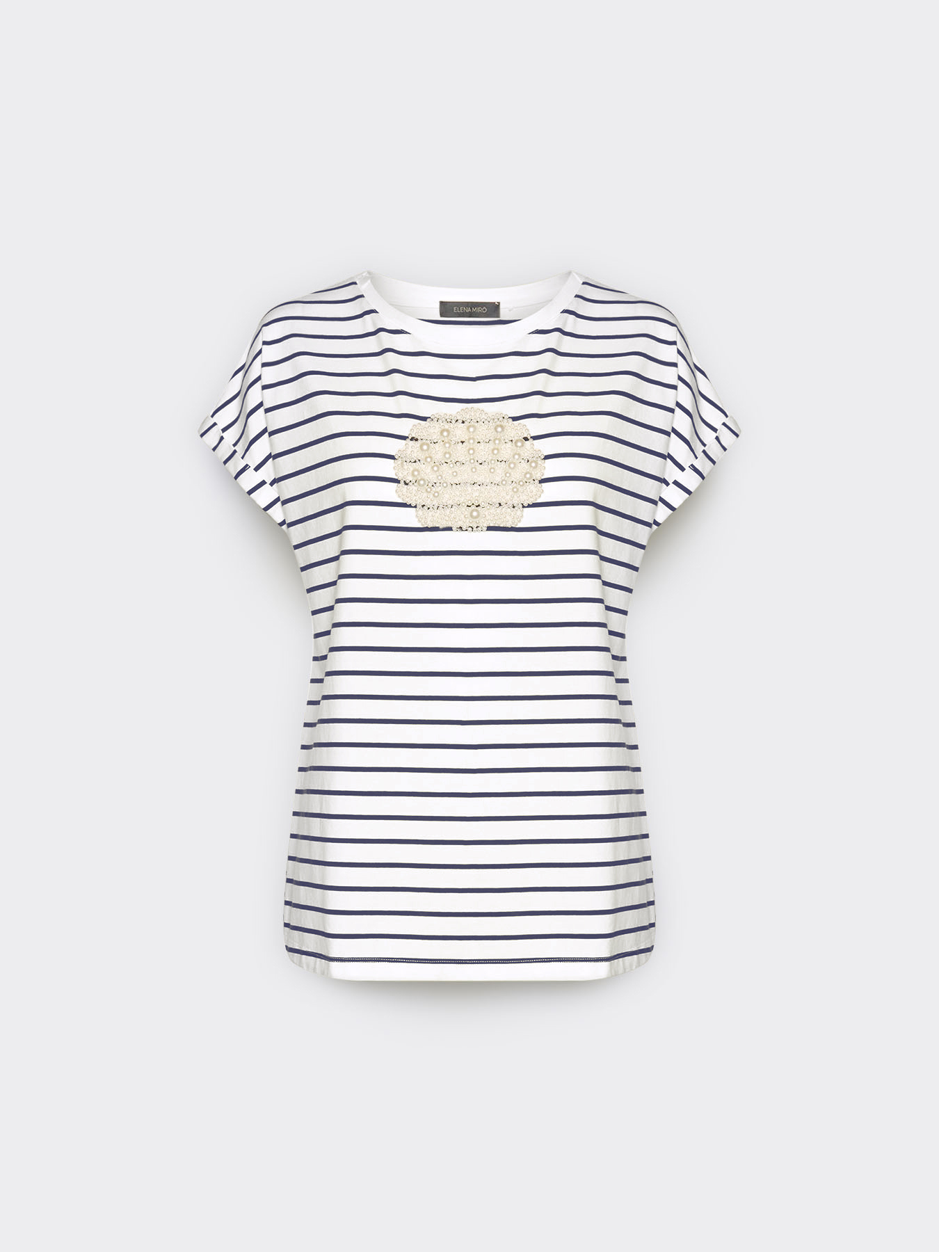 Striped cotton T-shirt with embroidery image number 4