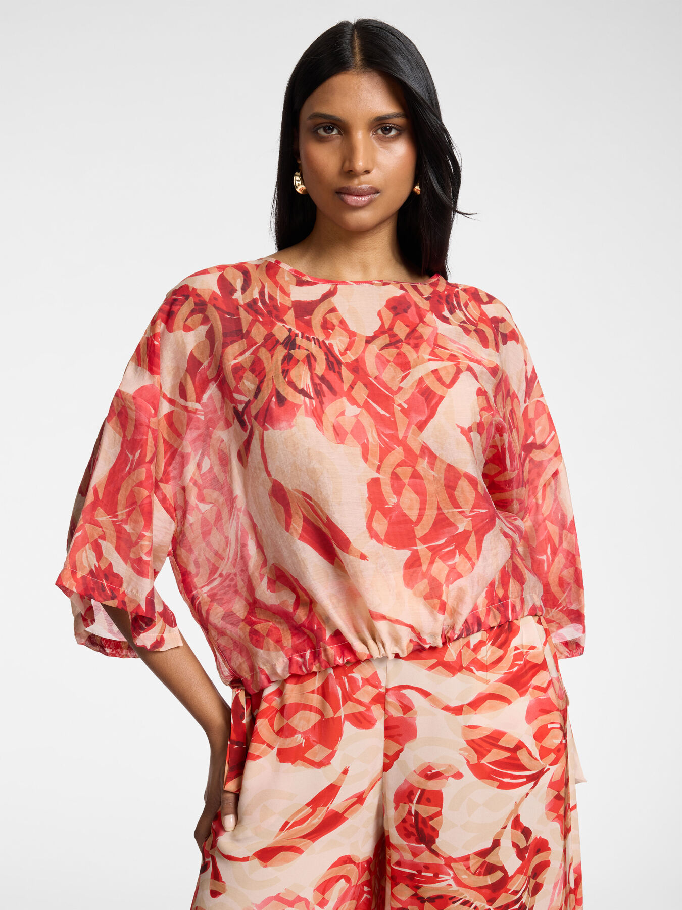 Bedruckte Bluse mit B&auml;ndern image number 0