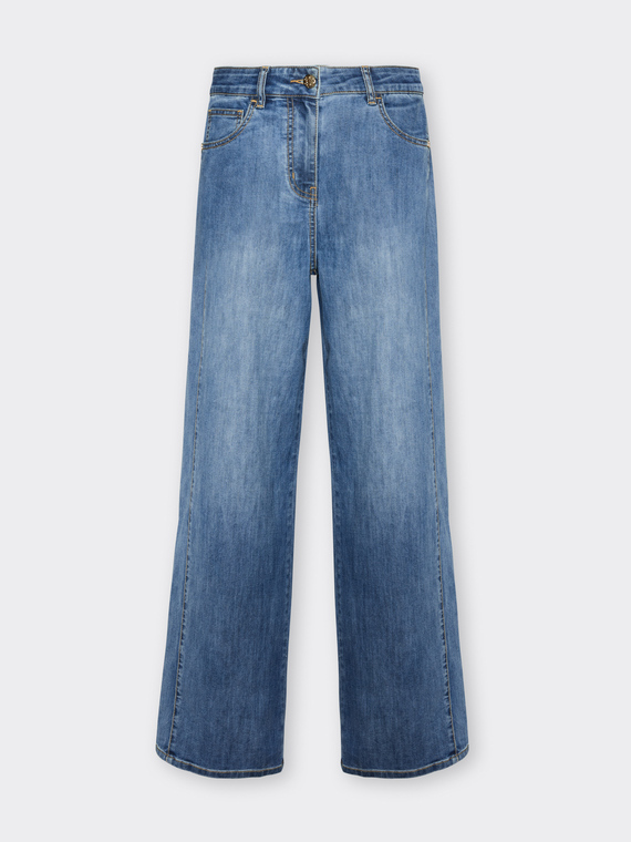 Jeans mit 5 Taschen, mittlere Bundh&ouml;he, weites Bein,  "Wanda"