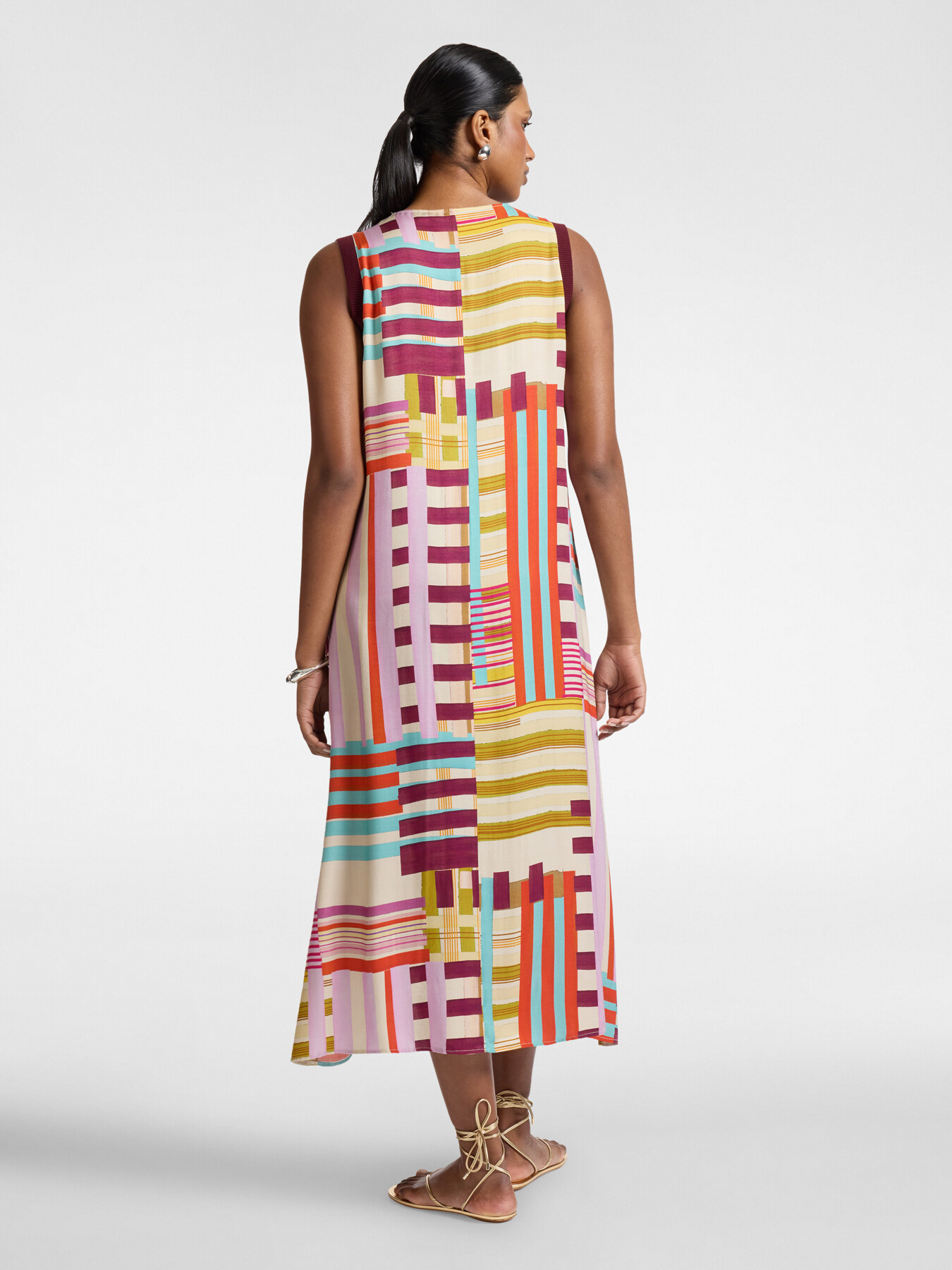 Long printed satin dress image number 1