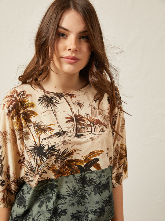 Elenamiro&nbsp;: T-shirt ample imprim&eacute; Beige_1