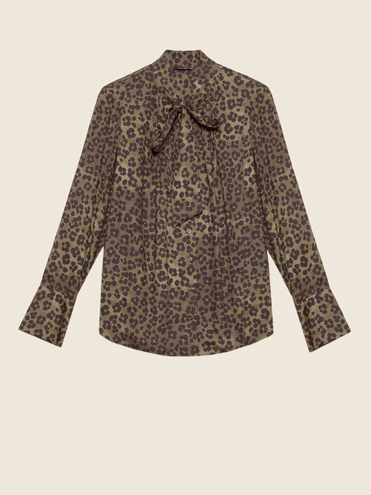 Elenamiro&nbsp;: Blouse avec foulard &agrave; motif animalier Vert_1