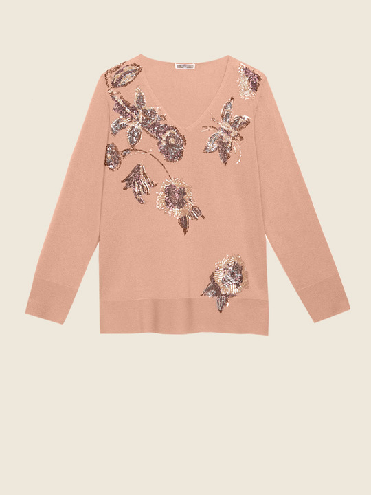 Elenamiro&nbsp;: Chandail en laine et cachemire avec broderies Rose_1