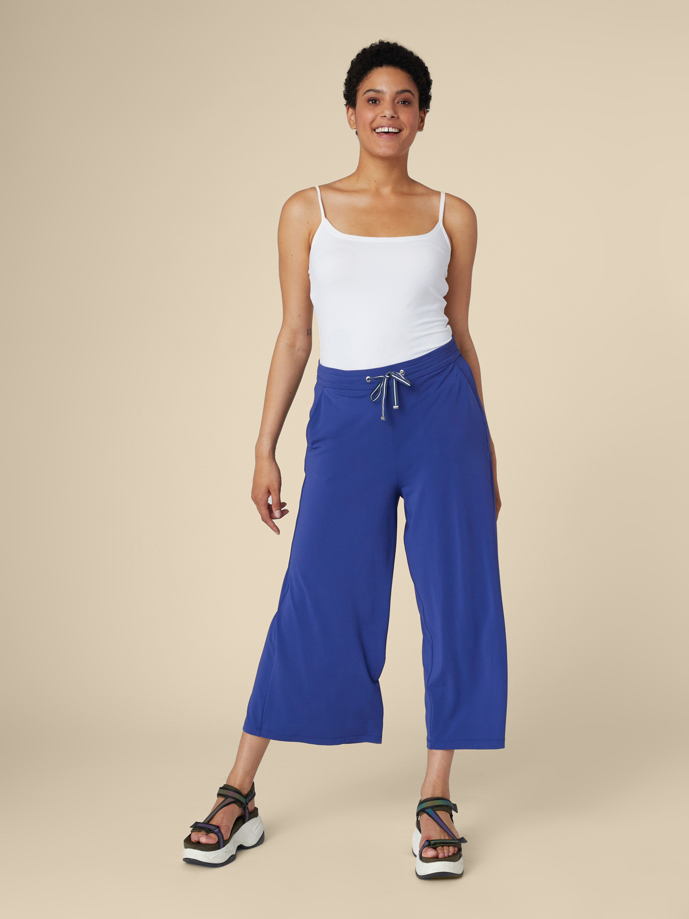 Cropped jersey crepe joggers image number 1