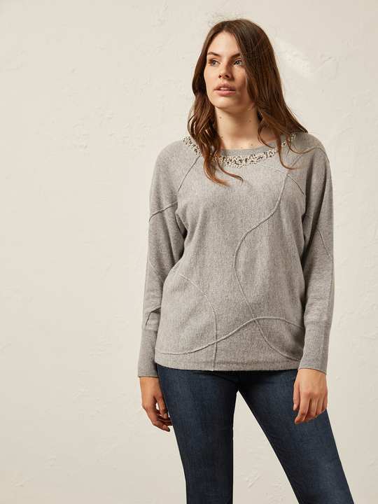 Elenamiro&nbsp;: Chandail avec broderie en perles et cristaux Gris_1