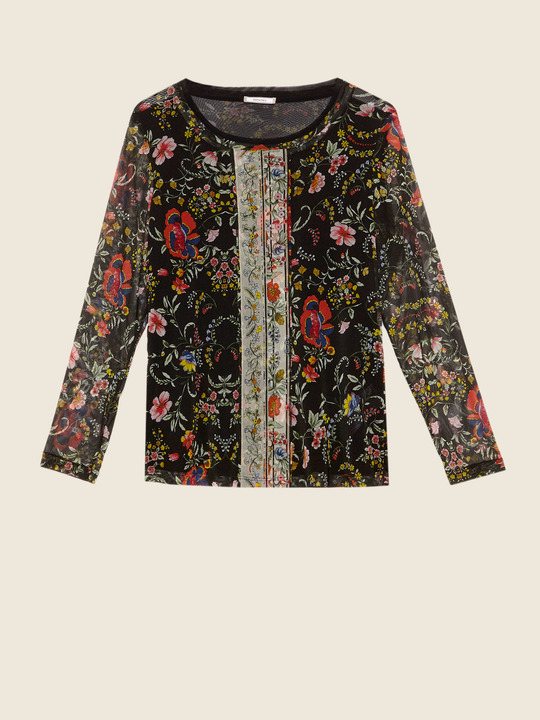 Elenamiro&nbsp;: T-shirt en tulle imprim&eacute; Noir_1