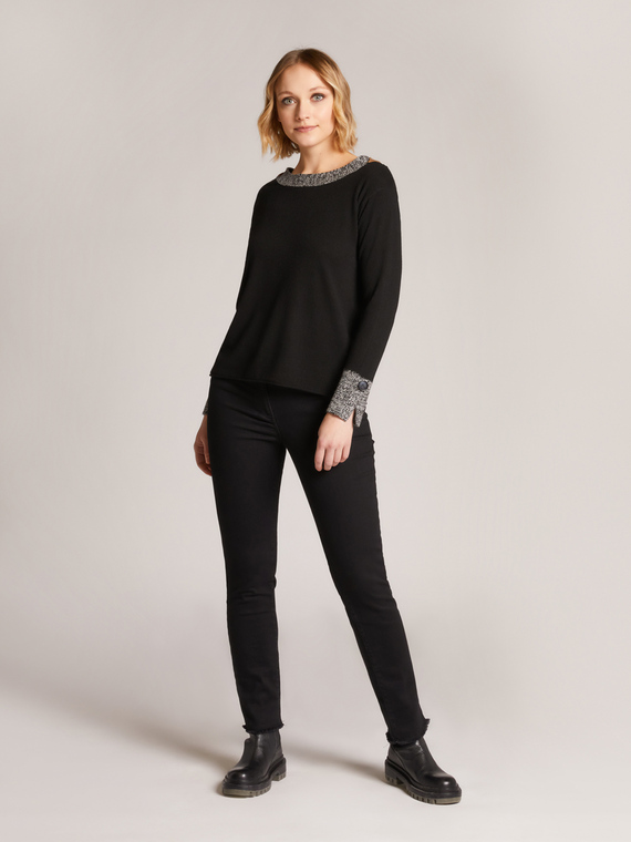 CASHMERE BLEND BOAT NECK SWEATER WITH MOULINE DETAILS