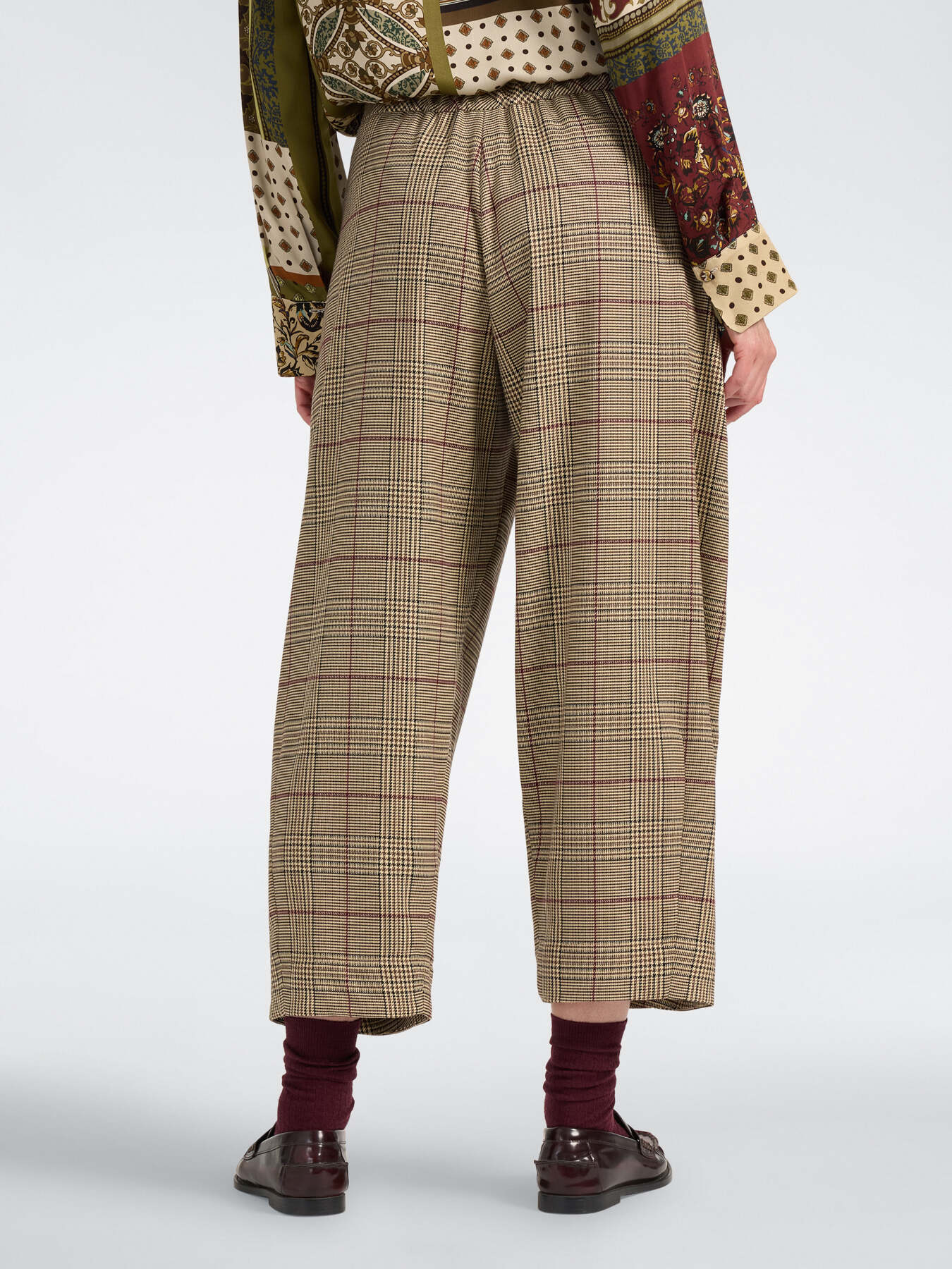 Cropped check gabardine trousers image number 1