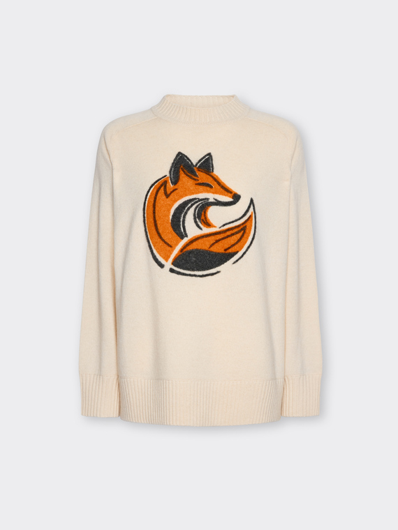 Bestickter Rundhals-Pullover aus Wolle