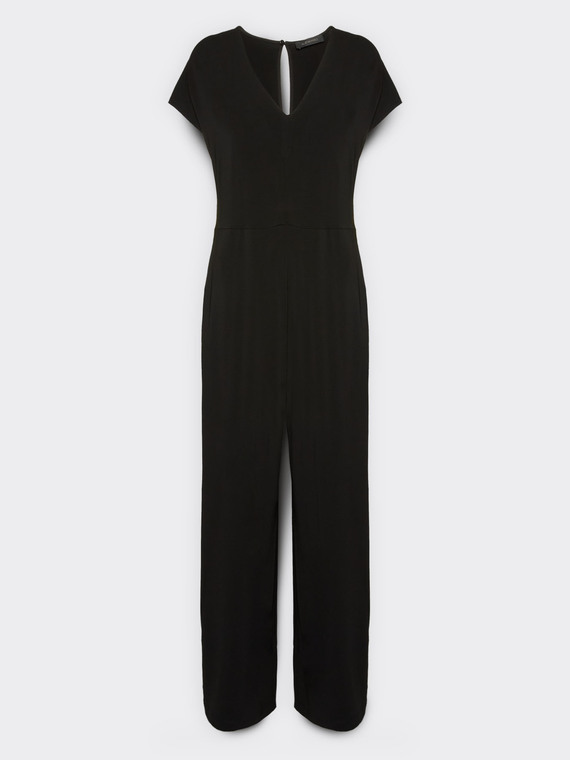 Jersey jumpsuit with V-neck