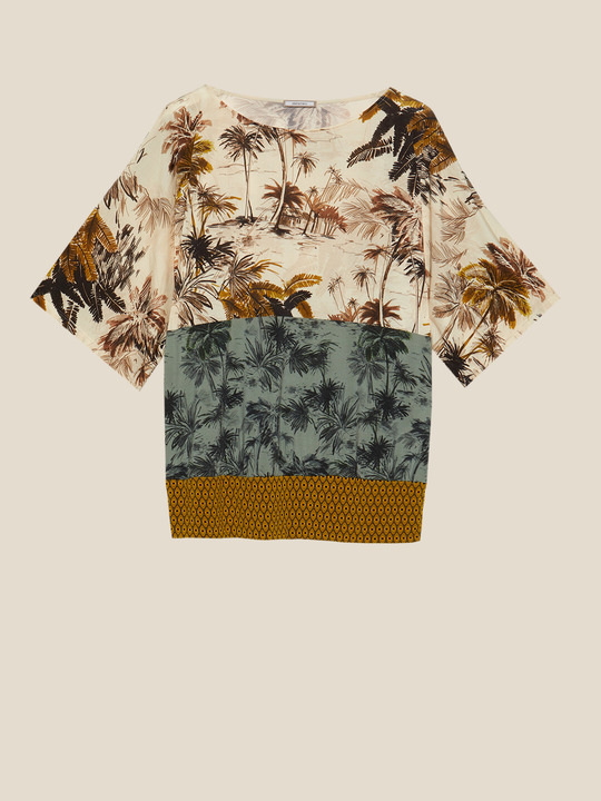 Elenamiro: T-shirt over estampada Bege_1