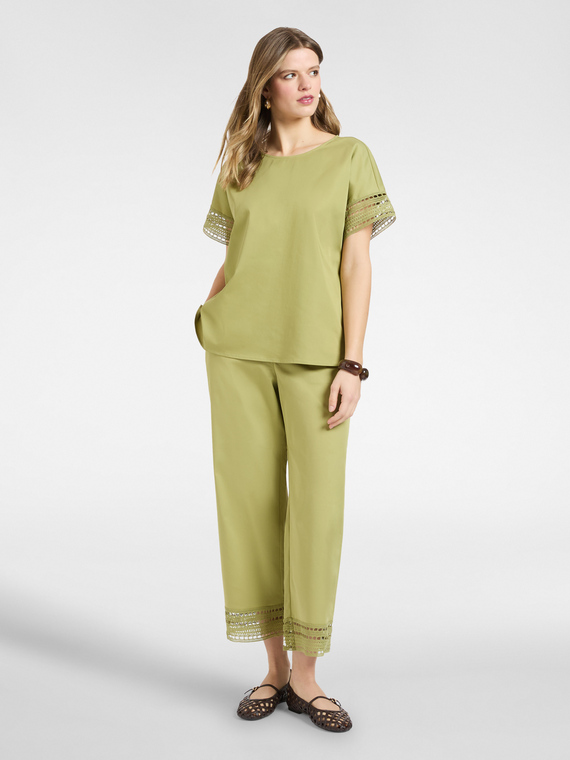 Pantaloni misto cotone con pizzo