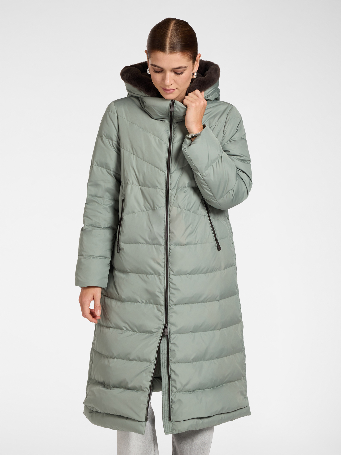 Long quilted nylon down jacket image number 0