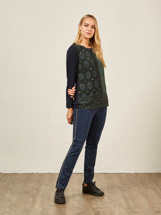 Elenamiro&nbsp;: Jean skinny avec bordures lat&eacute;rales Bleu_1