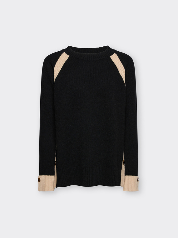 Pure wool sweater with contrasting trims