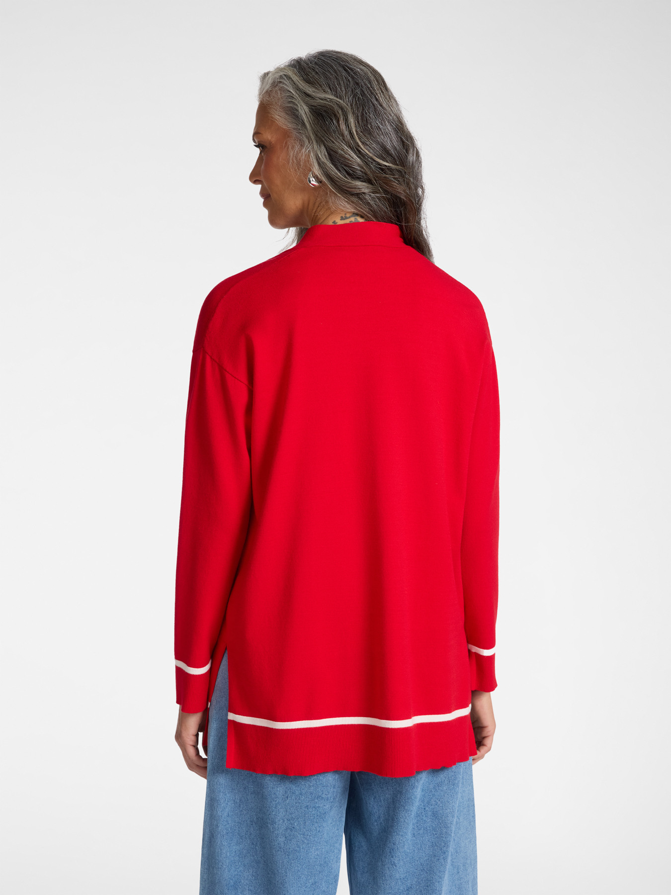 Cardigan en viscose m&eacute;lang&eacute;e avec d&eacute;tails ray&eacute;s image number 1