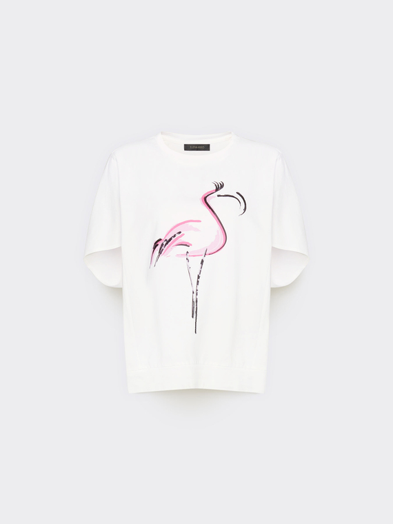 Printed cotton t-shirt with rhinestones